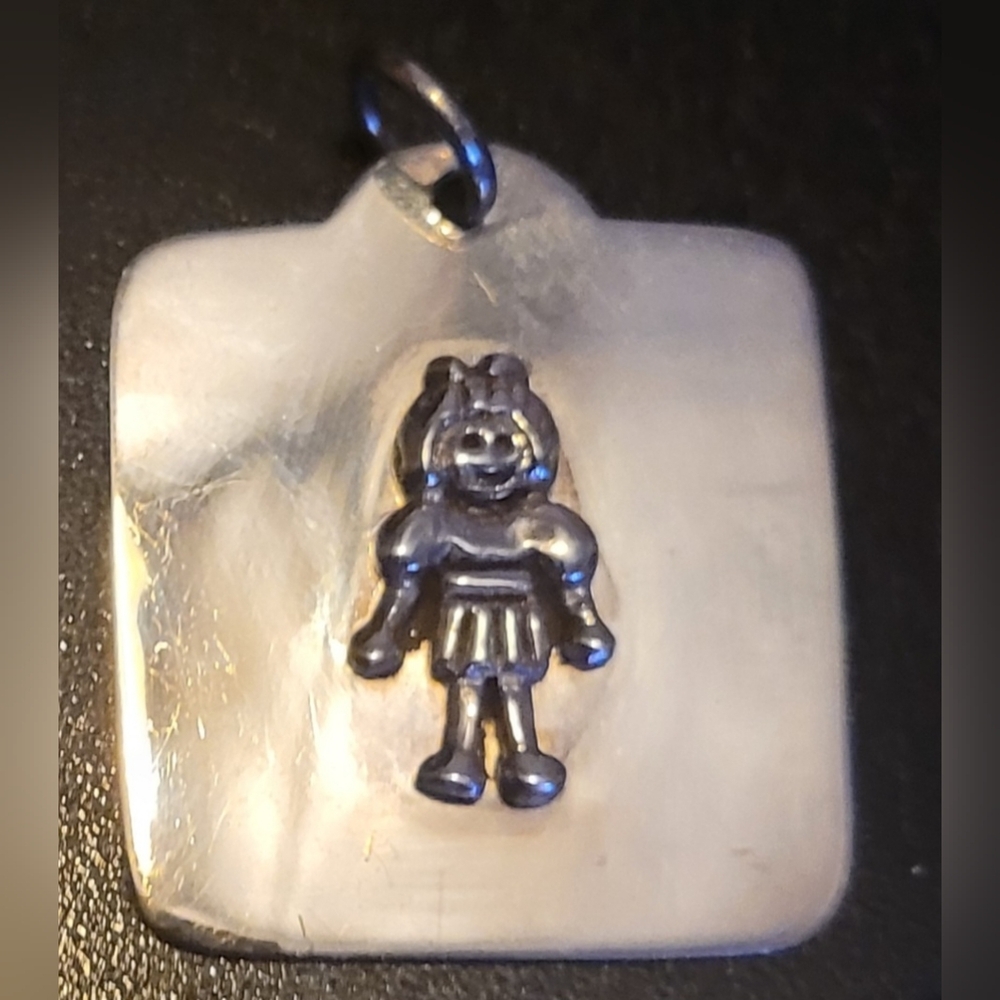 Vintage Sterling Silver Little Girl Square Pendant